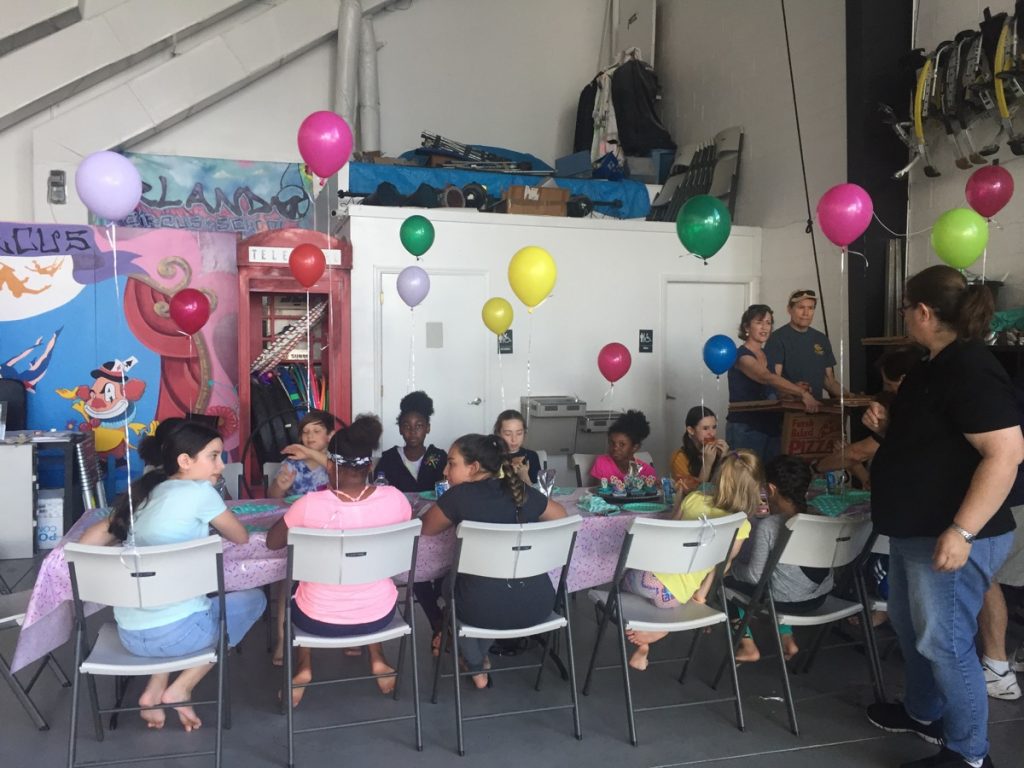 Children celebrating a birthday party at Orlando Circus School