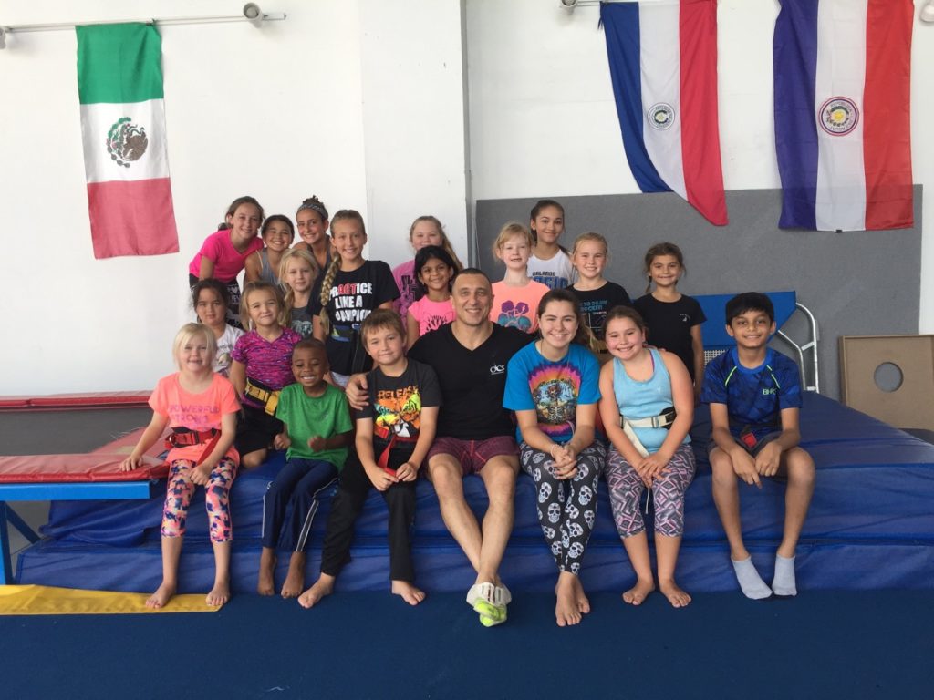 Group of campers with their coach at Orlando circus camp